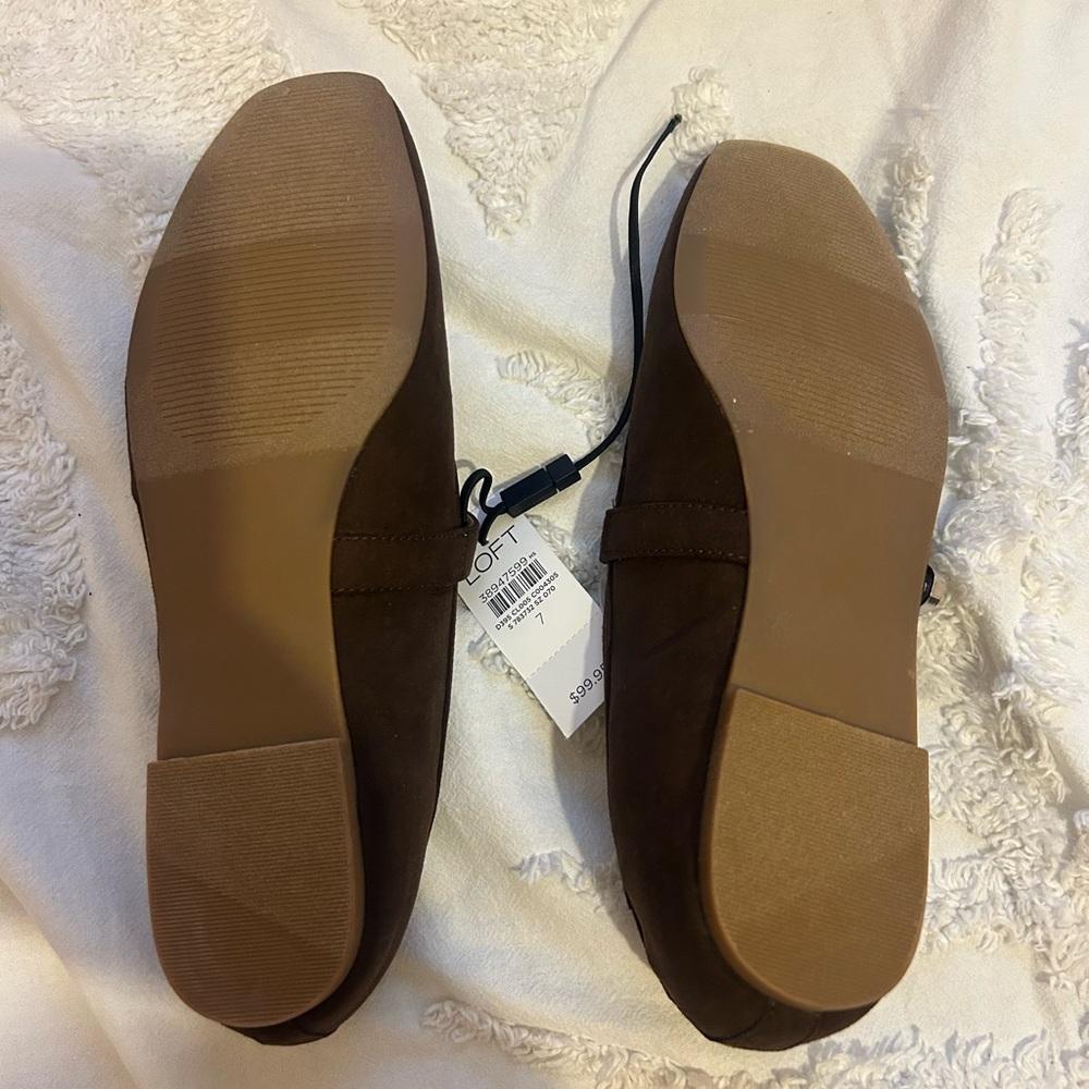 LOFT Brown Suede Mary Jane Flats with Silver Buckle - Picture 6 of 8
